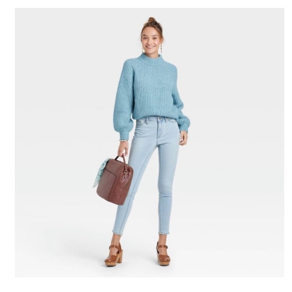 Universal Thread | Mock Turtleneck Chunky Knit Sweater | Sky Blue | size XS - Picture 3 of 7